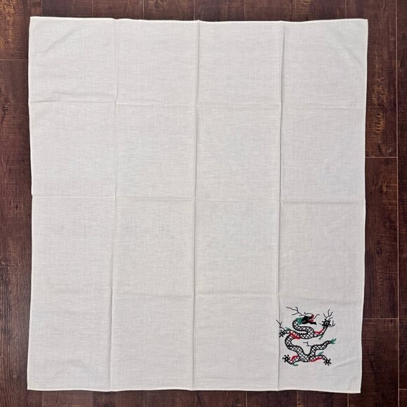 Vintage Embroidered Dragon Tablecloth - Intricate Asian-Inspired Design 34"x37" - Picture 1 of 8